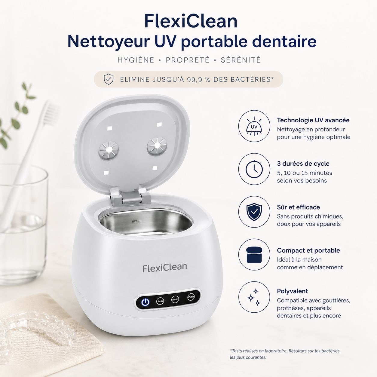 FlexiClean Nettoyeur UV portable dentaire